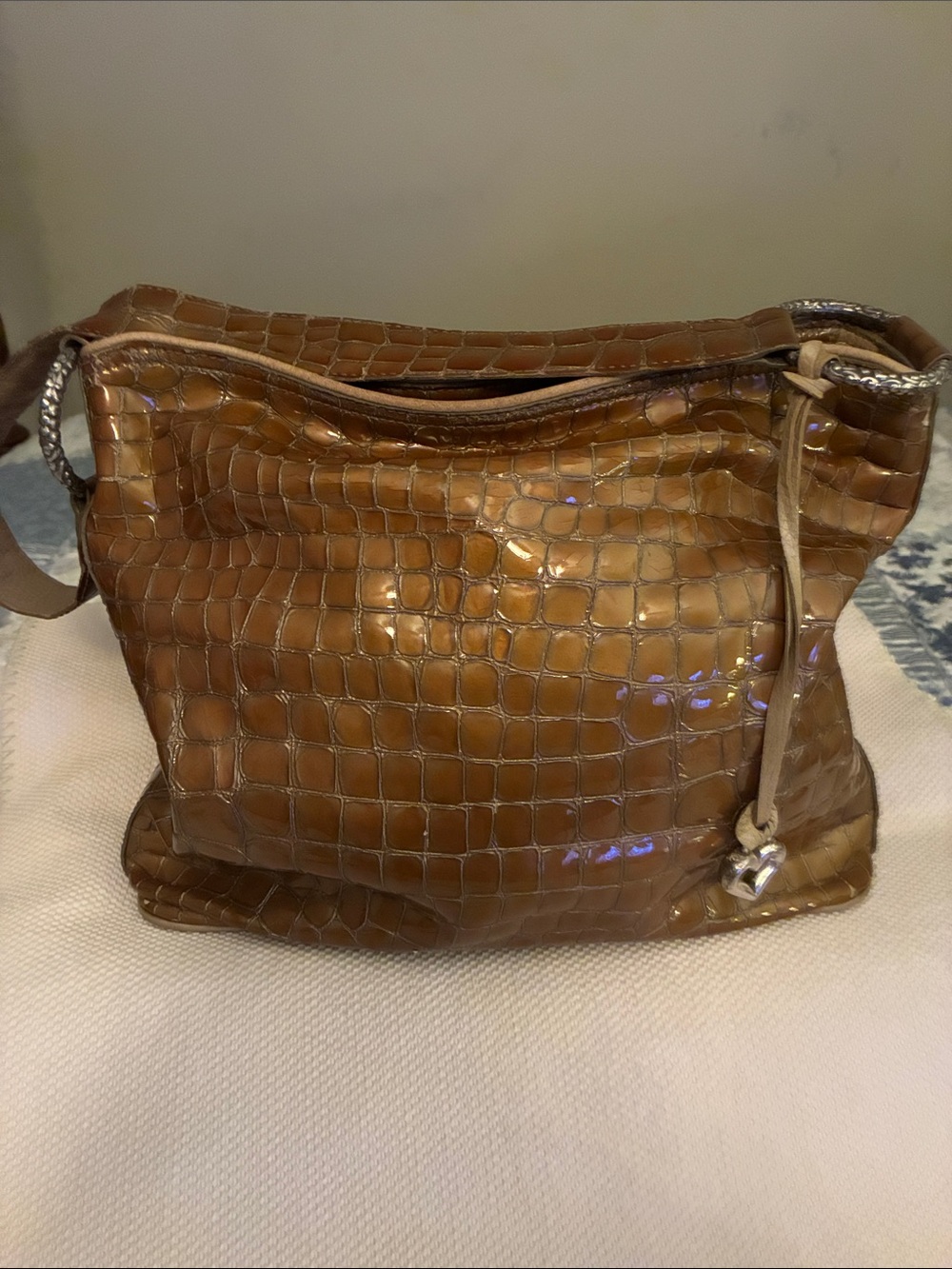 Vintage Brighton Brown Croc-Embossed Leather Hobo Shoulder Bag